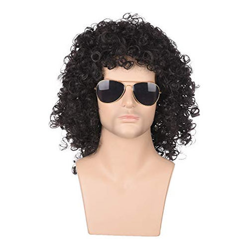 Men S 80s Darkest Brown Curly Wig Wig Glam Rock Rocker ...