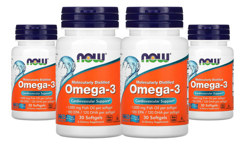 Ômega-3 Molecularmente Destilados Now Foods 30softgels 4un Sabor Sem Sabor