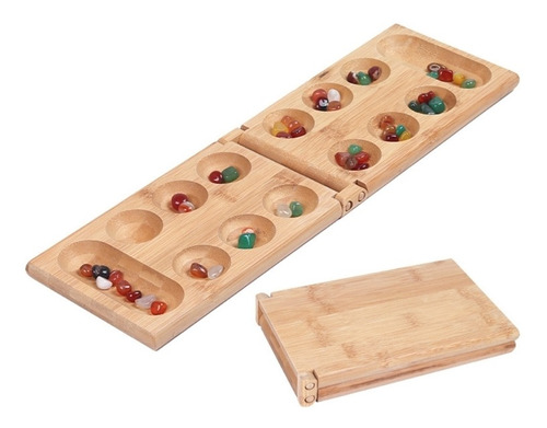 Juego De Mesa Mancala Con Piedras Coloridas Guijarros Plegab