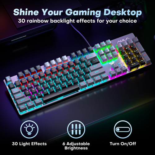 Teclado De Juego Aula, 104 Teclas Teclado Mecánico Con Cable