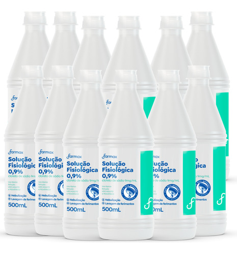 Kit Com 12un Soro Fisiológico Farmax Sorimax 500ml Gotejador