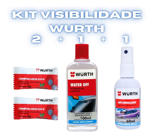 Kit Visibilidade Wurth Water Off + Anti-embaçante + Pastilha