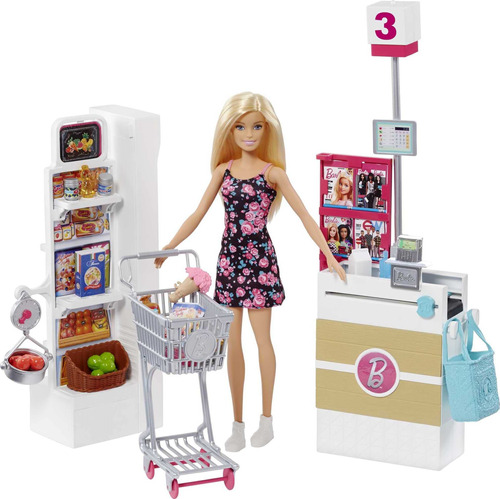 Barbie Muñeca Y Juego De Supermercado Con 25 Accesorios Te.