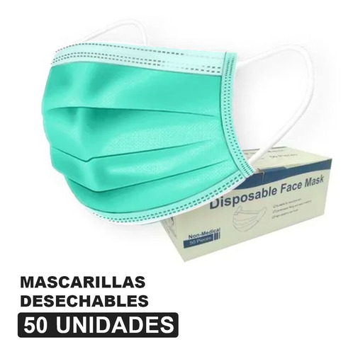 Mascarillas Desechables Color Menta - 50 Unid - 3 Pliegues