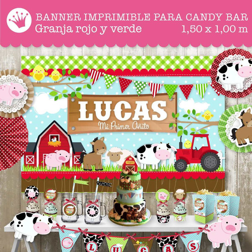 Banner Imprimible Animalitos Granja Candy Bar Cumpleaños