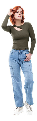 Pantalon Cargo Denim Stretch Mujer Fadry