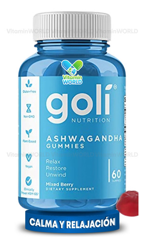Goli Con 300 Mg De Ashwagandha |  Relajación | 60 Gomitas