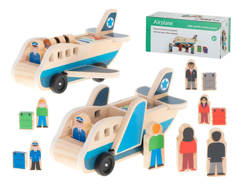 Juguete Avión Piloto Pasajero De Madera Didactico Para Niños