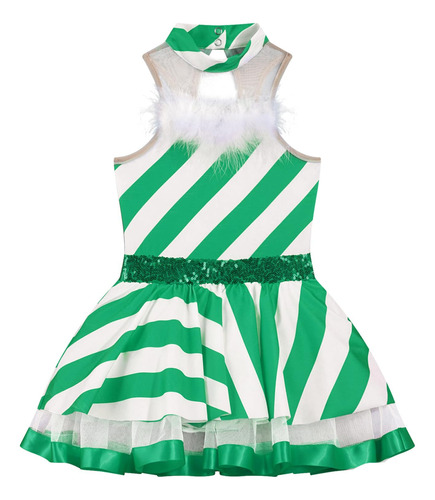 Vestido Navideño De Danza De Baile Sin Mangas Para Niñas Vestido De Leotardo De Malla De Tutú Con Cuello Falso Para Fiesta Navidad