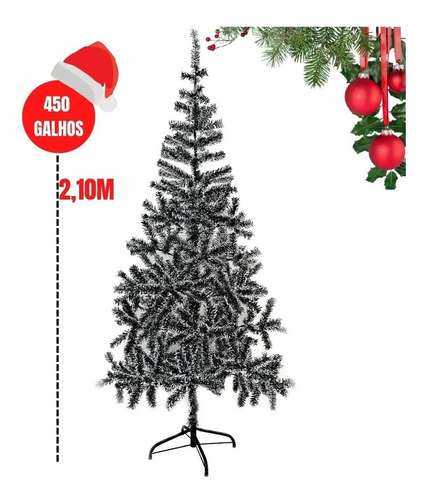 Árvore De Natal Nevada Grande 2,10m C/450 Galhos Pé De Metal