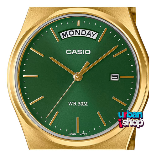 Reloj Casio Mtp B146g 3av Acero Dorado Doble Fechador Dorado Dorado Verde