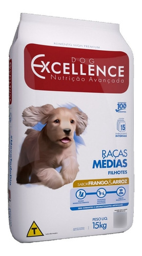 Dog Excellence Ração Raça Médias Filhotes Frango/arroz 15kg