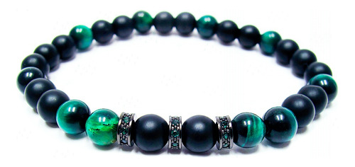 Pulsera Rondeles Micropave Zirconias Ojo De Tigre Verde Onix