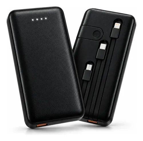 Power Bank Rapido 10000mah Carregador Portátil Turbo Cabos Preto