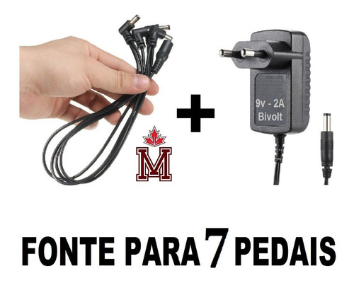 Imagem 6 de 8 de Fonte Pedal Pedaleira 9v 2a Bivolt 7 Pedais + 6 Cabos 15cm