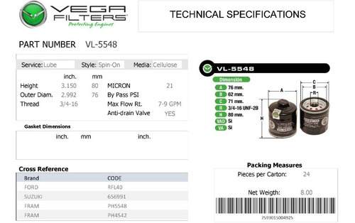 Filtro Aceite Vw / Crossfox / Space Fox / Fox / Caddy 5548