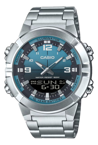 Reloj Casio Amw 870da 2a2 Acero Hora Doble 30 Memorias Plateado Plateado Azul Acero