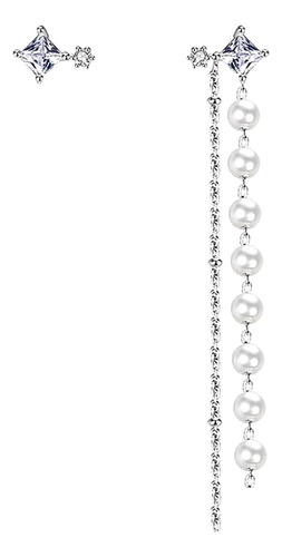 Sluynz Pendientes Colgantes De Perlas De Plata De Ley 925, C