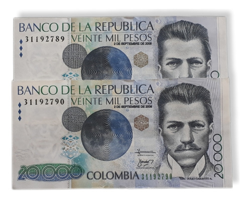 Colombia Duo Consrcutivos 20000 Pesos 2de Sept.de 2008 