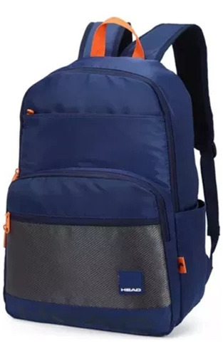 Mochila Head Deportiva Porta Notebook Resistente Unisex Color Azul Marino/naranja Diseño De La Tela Liso