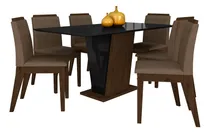 Comprar Mesa Com 6 Cadeiras Qatar 1,60 Imb\u002Fpreto\u002Fcapuccino - M A Cor Imbuia\u002Fpreto\u002Fcapuccino 02 Desenho do tecido das cadeiras Liso
