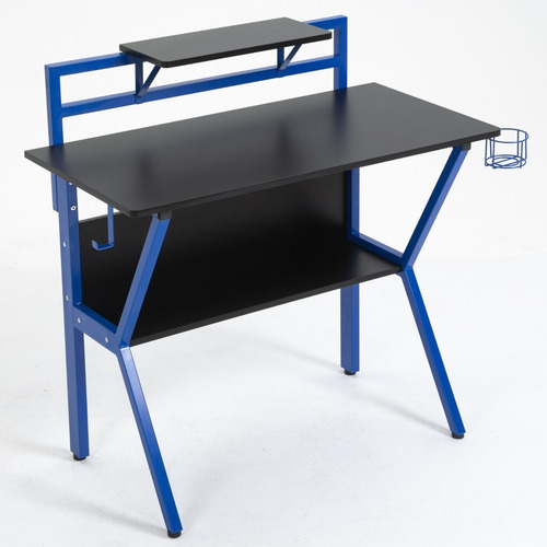 Imagen 2 de 4 de Escritorio Gamer Metalico Azul Con Negro Akivoy