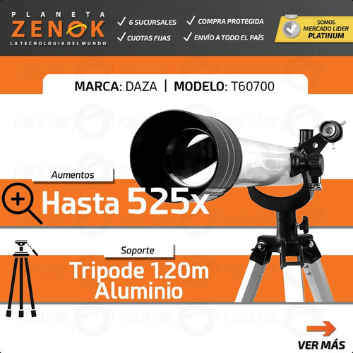 Imagen 2 de 8 de Telescopio Refractor Daza Aluminio Lentes Terrestre Y Lunar