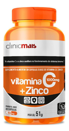 Vitamina C + Zinco Vegano 60 Cápsulas