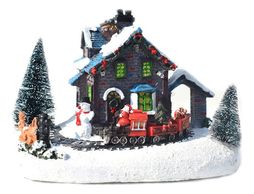 Navidad Nieve Casa Tren Figurine Luminoso Pueblo Jardín