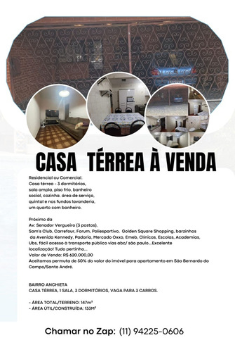 Casa Térrea 3 Quartos, Vaga Para 3 Carros.
