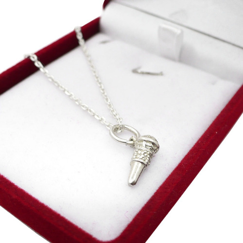 Conjunto Cadena Plata 925 Mujer Con Dije Microfono Música Color Plateado