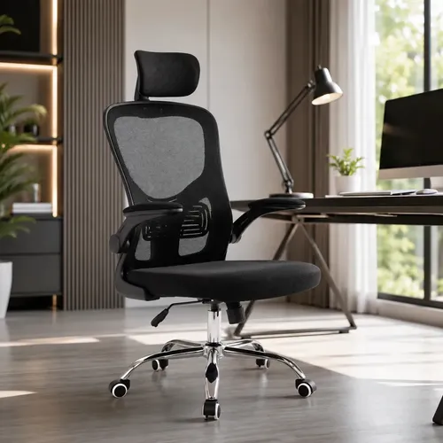 Cadeira Ergonômica Mesh Preta Com Braços Rebatíveis 90° Preto