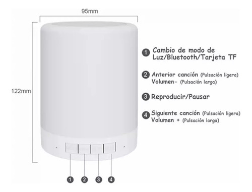 Bocina Bluetooth Y Lámpara De Mesa Led Recargable Touch