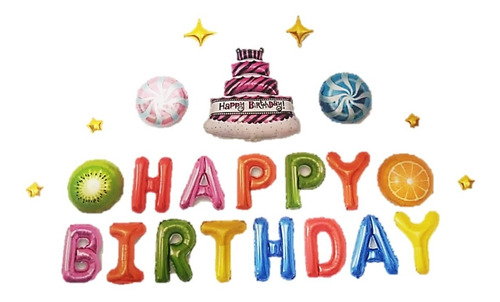 Kit Decoración Happy Birthday +globos Piñatería Fiestas
