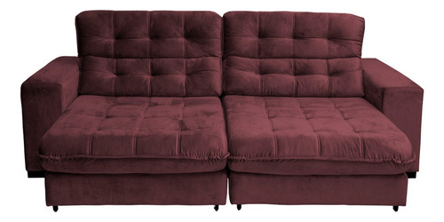 Sofá Retrátil e Reclinável 2,70m Molas Ensacadas Pillow Top Suede New Califórnia Vinho