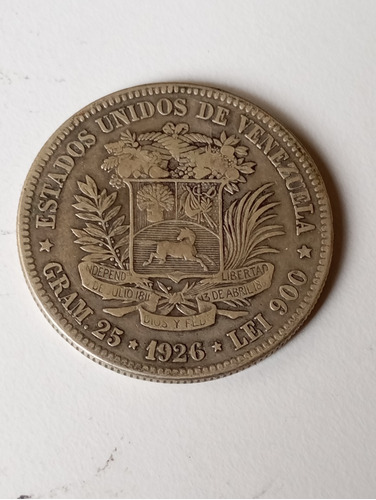 Moneda De 5 Bs Fuerte Plata 1926