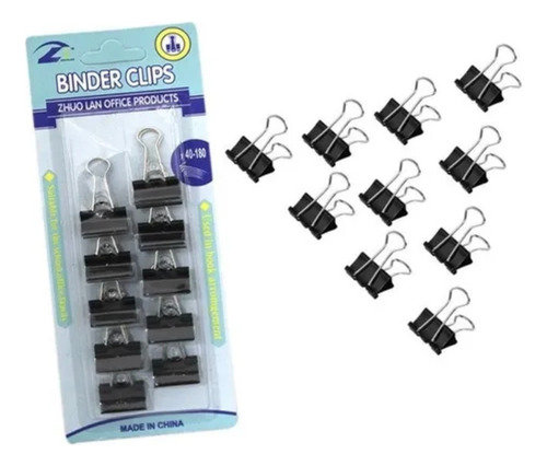 Clip Mariposa 10 Piezas Binder Clips De 2cm 40-180