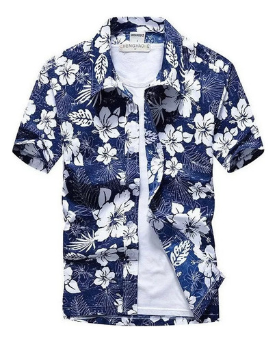 Camiseta Manga Corta Para Hombre Blusa Floral Talla Grande