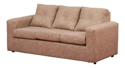 Sofá 3 Cuerpos Con 2 Pouf Cuero Auris Beige / Mueblesamérica
