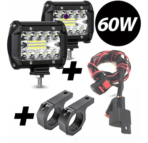 Faro Auxiliar 60w Para Moto X 2 + Kit Instalación + Soporte