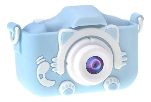 Camera Digital Infantil Gatinho Fotos Jogos Alça Anti Queda Cor Azul