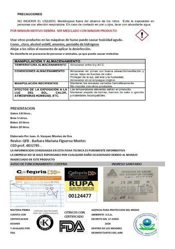 Imagen 4 de 5 de Liquido Sanitizante Para Maquina De Humo 5 Lts Base Agua