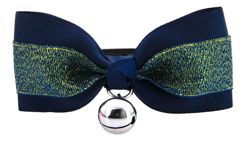 Collar Ajustable Moño Y Cascabel Para Gato. Rosetta. Kewoow Azul Marino Tamaño Del Collar M