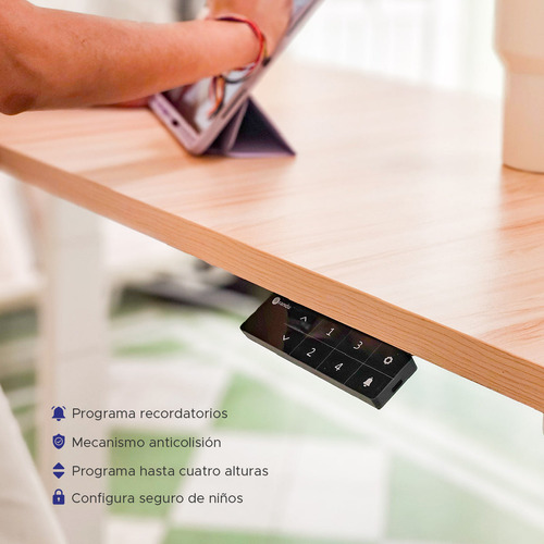 Escritorio Premium De Altura Ajustable Eléctrico Randu 150x60cm 25mm Blanco Con Negro Estable Y Resistente