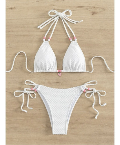 Conjunto De Tanga Sexy De Color Liso, Traje De Baño Halter