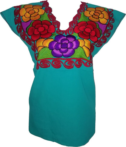 Blusa Artesanal Tallas Pequeñas Bordada Manta Chiapas