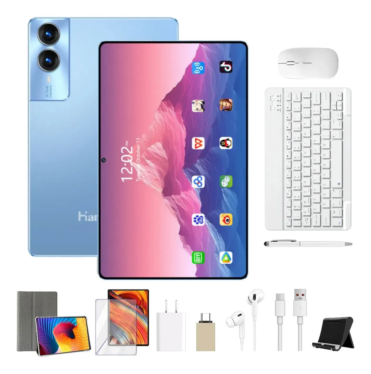 Tablet Android 15 16GB RAM 512GB Memória Tela Grande 11.6 Bateria 8800mAh Wi-fi 5G Jogos Pesados Completo Com Teclado Mouse Azul