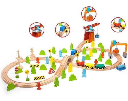 Tren De Madera Con Vias 75 Piezas Como Thomas Classic World