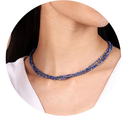 Collar De Lapislázuli Azul Triple Capa Hipoalergénico 18