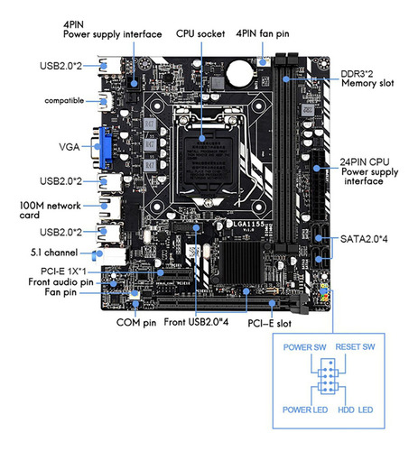 H61m Desktop Motherboard Sata2.0 Puerto Socket Channel Ddr3
